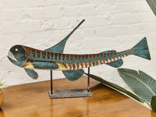 Load image into Gallery viewer, Brutalist Patinated Metal Fish Wall Sculpture 1970s Statement Piece

