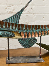 Load image into Gallery viewer, Brutalist Patinated Metal Fish Wall Sculpture 1970s Statement Piece
