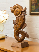 Load image into Gallery viewer, Vintage Teak Koi Carved Sculpture
