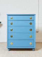 Load image into Gallery viewer, French blue 1950’s Highboy Dresser

