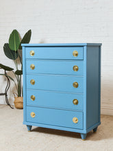 Load image into Gallery viewer, French blue 1950’s Highboy Dresser
