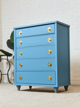 Load image into Gallery viewer, French blue 1950’s Highboy Dresser
