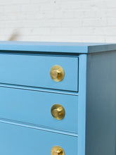 Load image into Gallery viewer, French blue 1950’s Highboy Dresser
