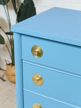 Load image into Gallery viewer, French blue 1950’s Highboy Dresser
