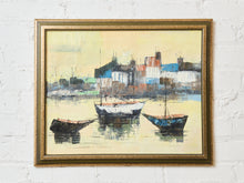 Load image into Gallery viewer, Mid-century Expressionist Oil Painting Boats on the Dock
