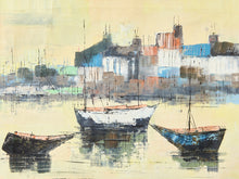 Load image into Gallery viewer, Mid-century Expressionist Oil Painting Boats on the Dock
