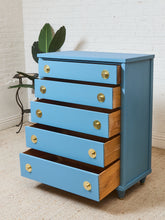 Load image into Gallery viewer, French blue 1950’s Highboy Dresser
