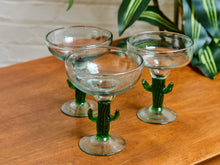 Load image into Gallery viewer, Set of 3 Handblown Cactus Margarita Glasses
