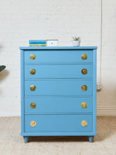 Load image into Gallery viewer, French blue 1950’s Highboy Dresser
