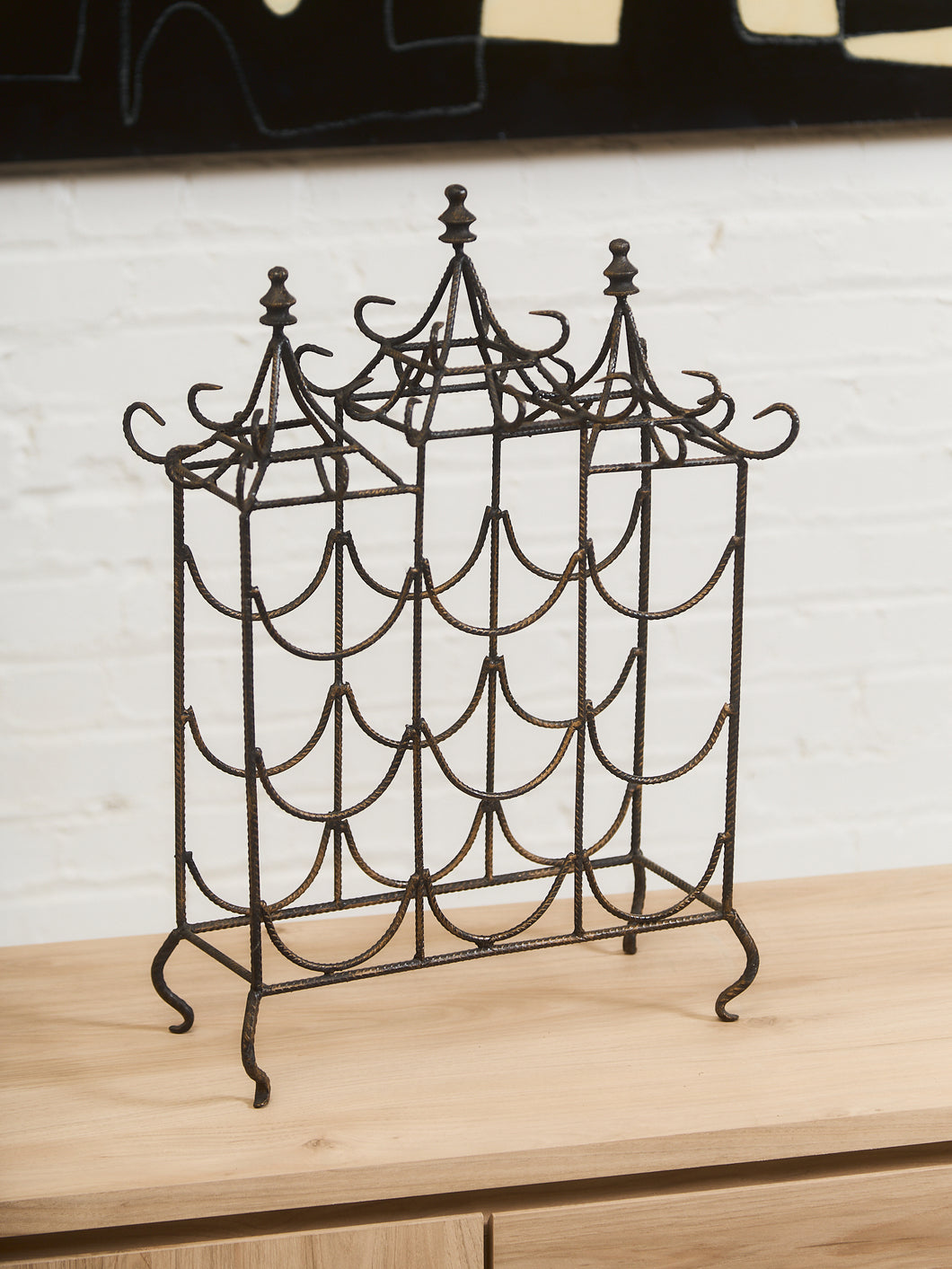 Antique Ornate Wrought Iron Pagoda-Style Wine Rack