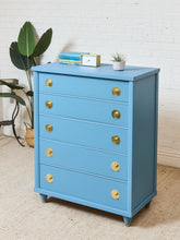 Load image into Gallery viewer, French blue 1950’s Highboy Dresser
