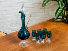 Load image into Gallery viewer, Teal Empoli Italian Glass Decanter and 6 Glasses
