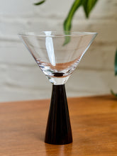 Load image into Gallery viewer, Vintage Art Glass Martini Glass with Black Base
