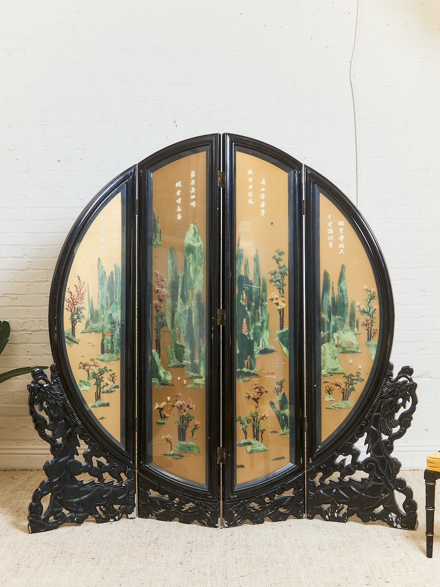 vintage dressing screen French Style Hand-painted Room Divider Lot - Vintage Leather Three