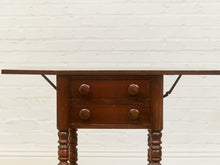 Load image into Gallery viewer, Antique Cherry Sheraton Side End Table Drop Leaf Drawers Bobbin Leg American Wild Cherry Cabinet Nightstand
