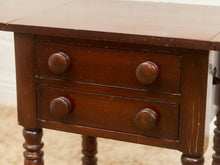 Load image into Gallery viewer, Antique Cherry Sheraton Side End Table Drop Leaf Drawers Bobbin Leg American Wild Cherry Cabinet Nightstand
