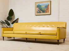 Load image into Gallery viewer, Yellow Vintage Sofa with Wood Arms

