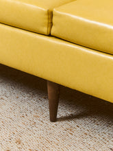 Load image into Gallery viewer, Yellow Vintage Sofa with Wood Arms
