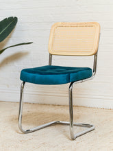 Load image into Gallery viewer, Teal Blond Rattan Dining Chair
