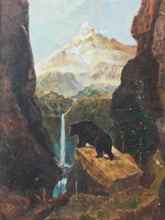 Load image into Gallery viewer, Moody Landscape Oil Painting with Mountain Waterfall and Bear
