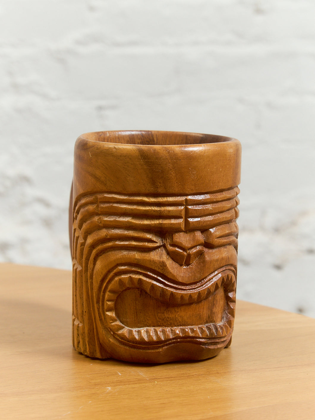 Wooden Tiki Face Mug/ Pen Holder