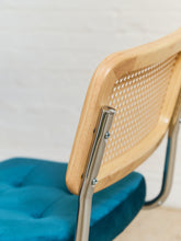 Load image into Gallery viewer, Teal Blond Rattan Dining Chair
