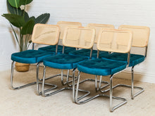 Load image into Gallery viewer, Teal Blond Rattan Dining Chair
