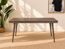 Load image into Gallery viewer, Image 3 of 4: Cedar 59-inch rectangular dining table in Brown Wood with embossed diamond-trim apron and tapered legs
