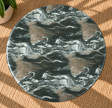 Load image into Gallery viewer, Celine round counter table in Sage green marble-look concrete with a sculptural tapered pedestal base and richly veined finish.

