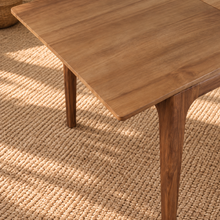 Load image into Gallery viewer, Cody extendable dining table in natural hazelnut brown acacia wood with rounded corners, curved legs and integrated butterfly extension.

