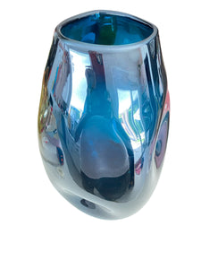 Large Beautiful Blue Hand Blown Glass Vase