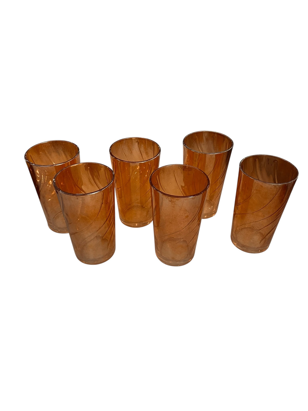 Set of Six Iridescent Amber glasses
