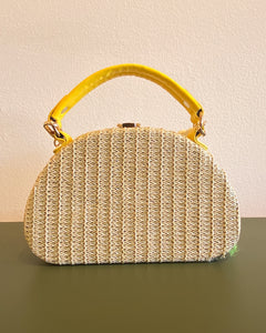 Yellow Woven Purse with Cherry Detail