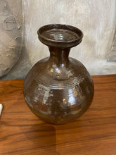 Load image into Gallery viewer, Large Hourglass shaped Chocolate Brown Stoneware vase
