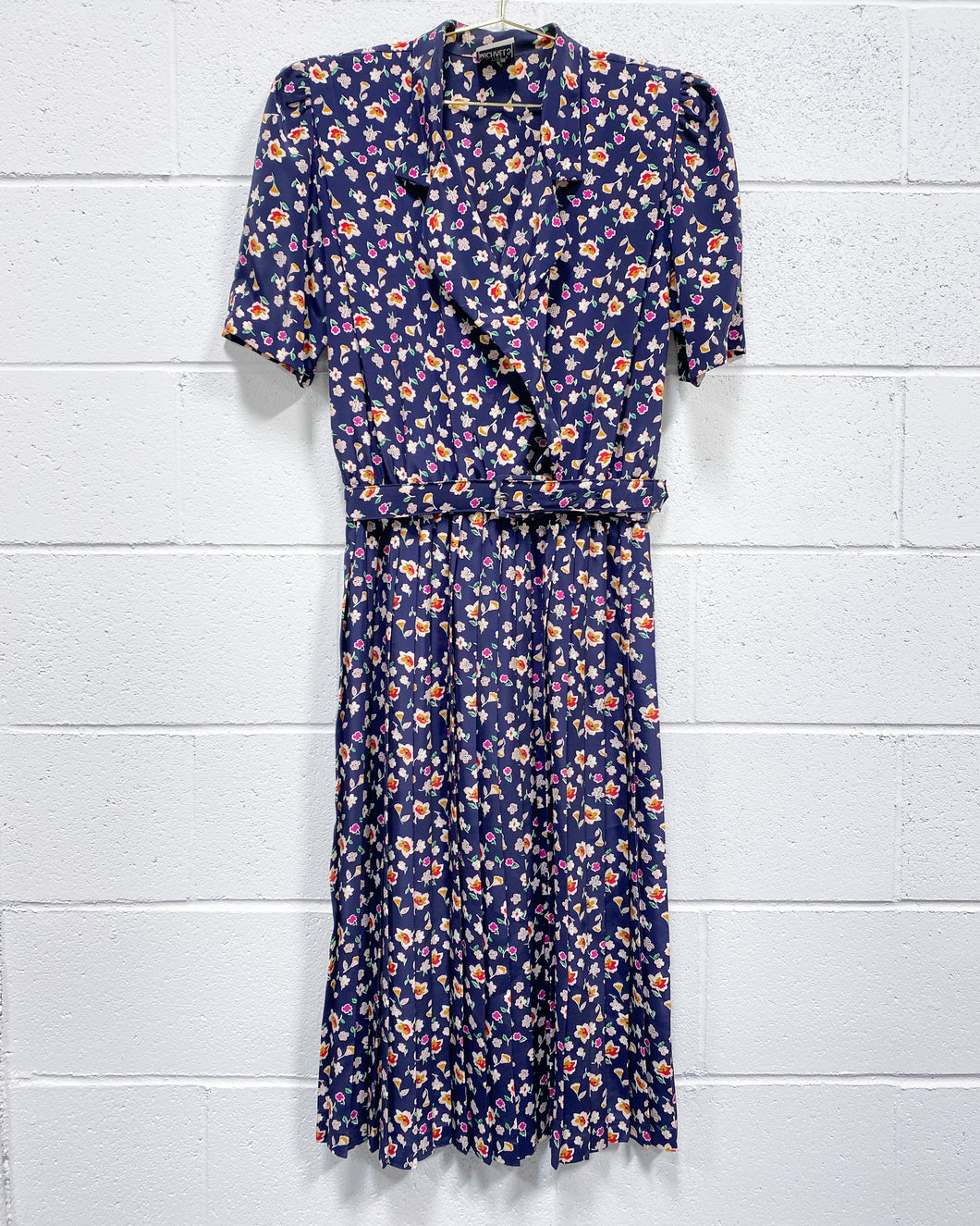 Vintage Navy Blue Dress with Flowers