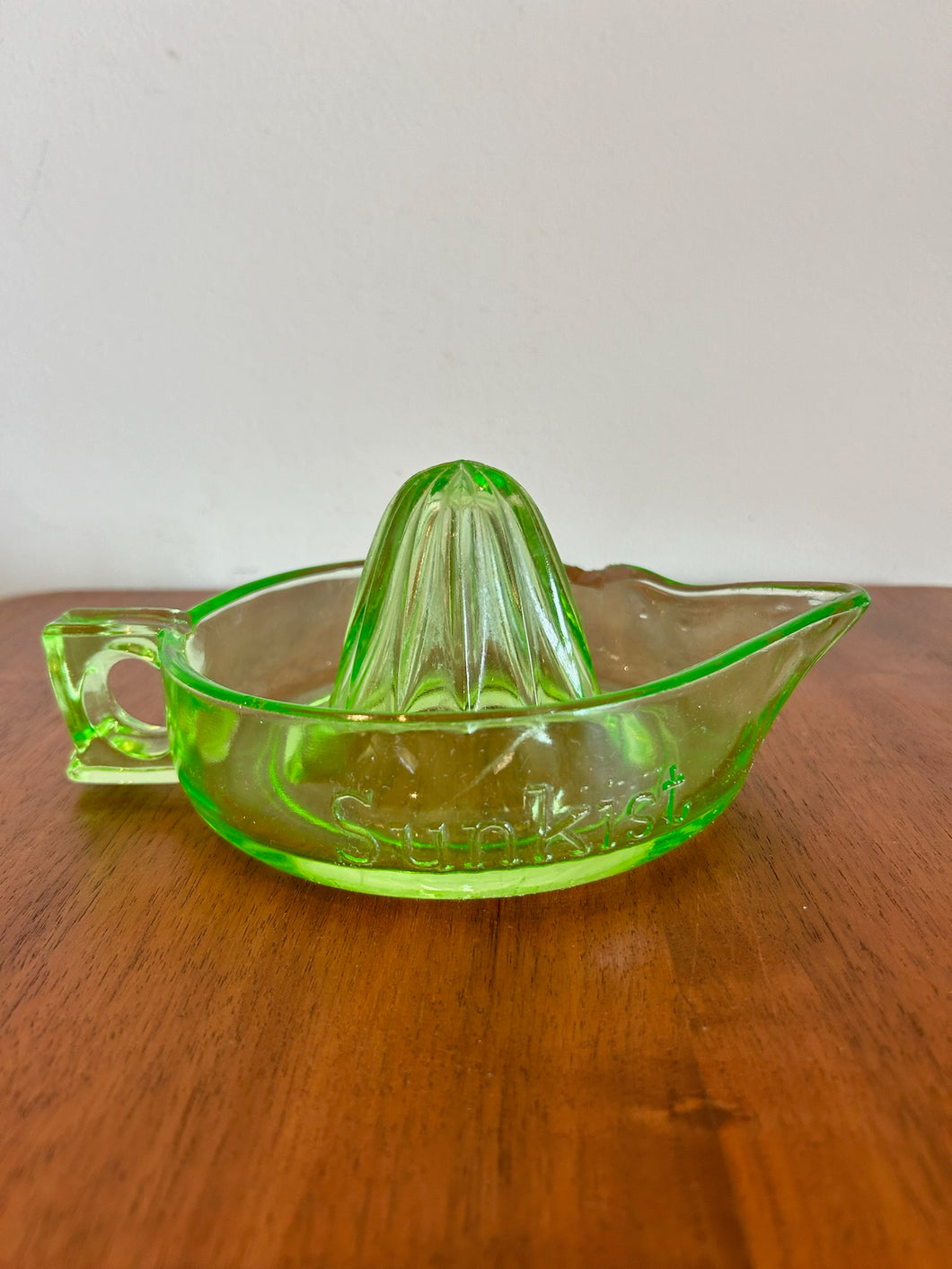 Sunkist Uranium Glass Green Orange Juicer Squeezer