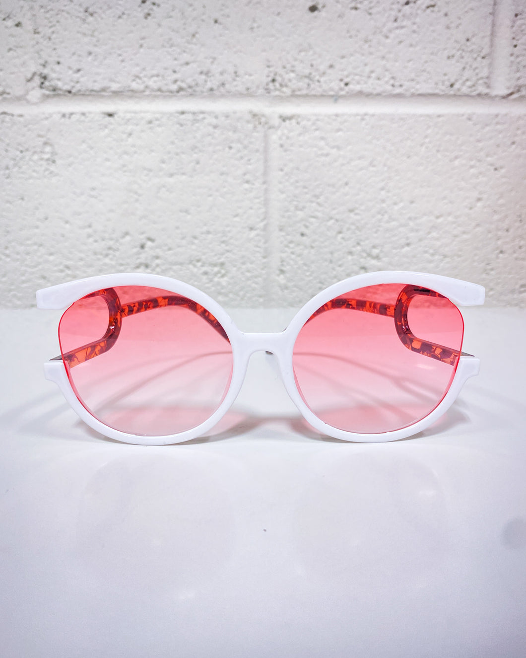 White Sunnies with Pink Lenses