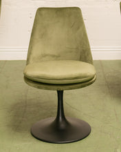 Load image into Gallery viewer, Modern Daisy upholstered chair with tapered back, rounded cushioned seat, and sculptural tulip-style pedestal base
