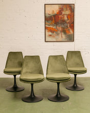Load image into Gallery viewer, Modern Daisy upholstered chair with tapered back, rounded cushioned seat, and sculptural tulip-style pedestal base
