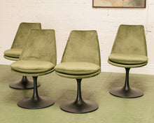 Load image into Gallery viewer, Modern Daisy upholstered chair with tapered back, rounded cushioned seat, and sculptural tulip-style pedestal base
