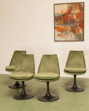 Load image into Gallery viewer, Modern Daisy upholstered chair with tapered back, rounded cushioned seat, and sculptural tulip-style pedestal base
