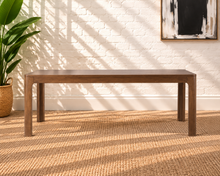 Load image into Gallery viewer, Darian rectangular dining table in warm walnut with natural Mindi wood grain, rounded corners and solid wood legs.
