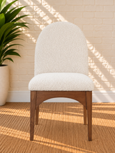 Load image into Gallery viewer, Davila Walnut dining side chair upholstered in Ivory Cloud cream bouclé with sculptural Art Deco wood frame
