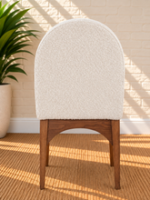 Load image into Gallery viewer, Davila Walnut dining side chair upholstered in Ivory Cloud cream bouclé with sculptural Art Deco wood frame
