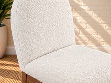 Load image into Gallery viewer, Davila Walnut dining side chair upholstered in Ivory Cloud cream bouclé with sculptural Art Deco wood frame
