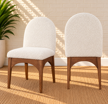 Load image into Gallery viewer, Davila Walnut dining side chair upholstered in Ivory Cloud cream bouclé with sculptural Art Deco wood frame
