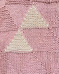 Vintage Pink Knit Blouse with Triangle Motif (M)