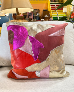 Leather Patch Pillow “Rose Bowl”