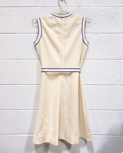 Vintage Cream Dress with Navy Blue Detail