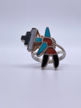 Load image into Gallery viewer, Zuni Sterling Ring with Turquoise Coral and Onyx
